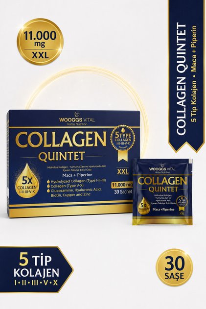 Collagen Quintet 5 Types Collagen Sachets 11,000 Mg X 30 Sachets – Hydrolyzed Collagen, Hyaluronic Acid, Biotin