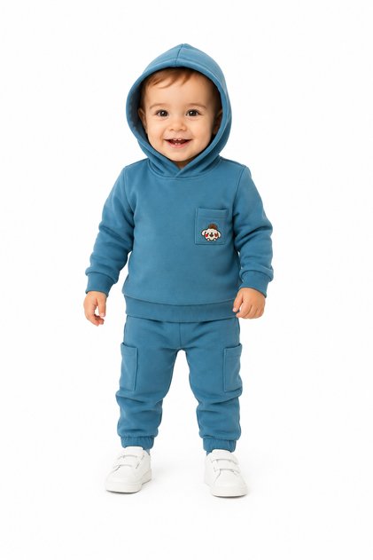 Baby Boy Hooded Jogger Tracksuit Set with Pockets 2-Piece Winter Cotton Baby Set