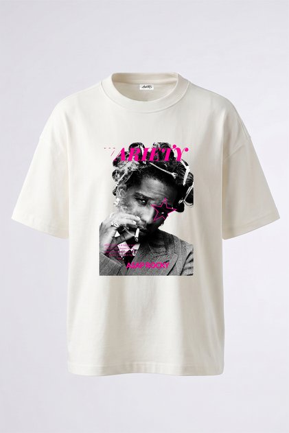 ASAP Rocky_1 Σχέδιο με στάμπα, υπερμεγέθη λευκό μπλουζάκι