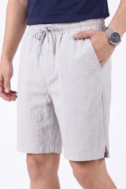 Men's Silver Striped Adjustable Waist Slit Shorts