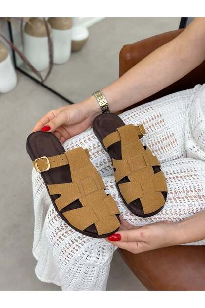 Camel Suede (Lydia) Cage Detail Women's Slippers