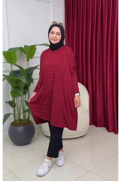 تونيك قطني ممشط مخطط