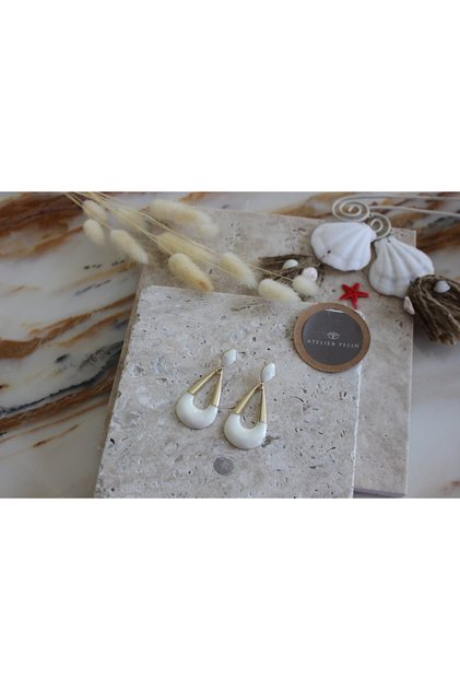 White Dangle Brand Earrings