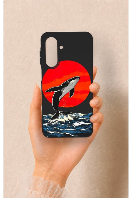 Samsung A26 Compatible Red Sun Whale Pattern Silicone Case