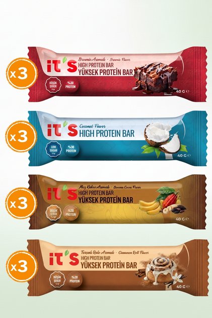 Yüksek Protein Bar - Karma Kutu 4 Çeşit - 40 g X 12 Adet
