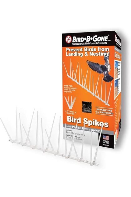 مسامير طاردة للطيور من Bird-B-Gone Enviro، مصنوعة من الفولاذ المقاوم للصدأ، تغطي مساحة 10 أقدام في أقسام بطول قدم واحد، بعرض 5 بوصات، وقاعدة من البولي كربونات المقاومة للأشعة فوق البنفسجية، تدور 360 درجة، قابلة للقطع، طارد حميمي للحمام للحواف.