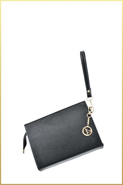 Portfolio Clutch Handbag (with Charm Gift) - Black