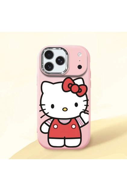 iPhone 17/18 Pro Max Compatible Case with Camera Protector Pink Silicone Couple Phone Case with Kitty Pattern