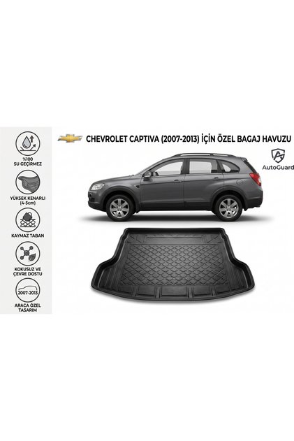 Chevrolet Captıva 2007-2013 Model Uyumlu Bagaj Havuzu TPE Malzeme Kokusuz 3D Yumuşak Lazer Ölçüm Yerli Üretim Bagaj Paspası