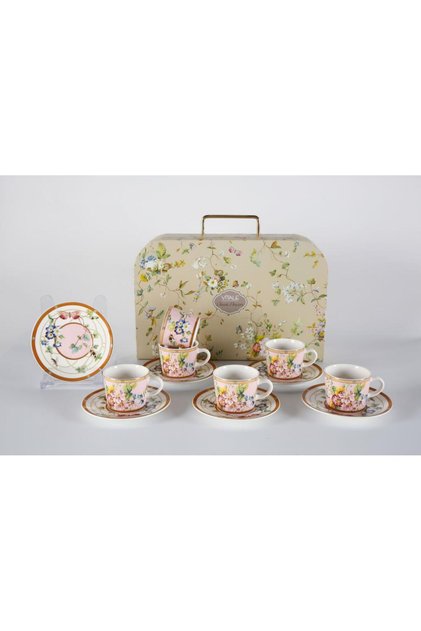 Pink Butterfly 6 Person Turkish Coffee Cup