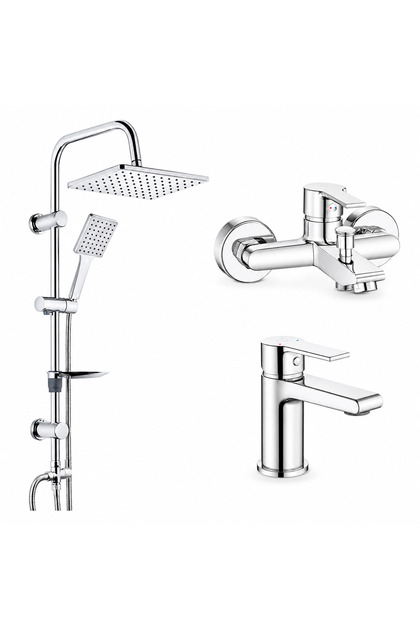 E.C.A Lite Bathroom Faucet + Lite Sink Faucet + Tema 53242 Rain Carismo Shower System