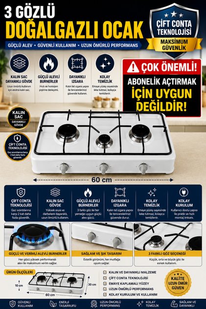 3LÜ 3 GÖZLÜ DOĞALGAZ UYUMLU OCAK