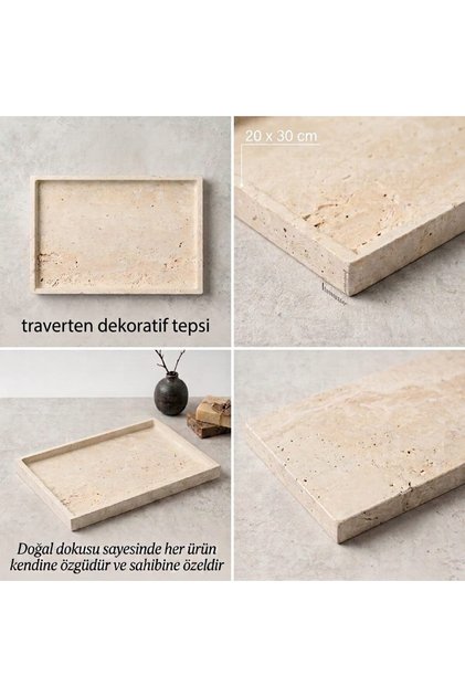 Doğal Traverten Dekoratif Tepsi 20x30 Cm / Salon,Mutfak,Banyo,Yatak Odası,Antre Dekorasyonu