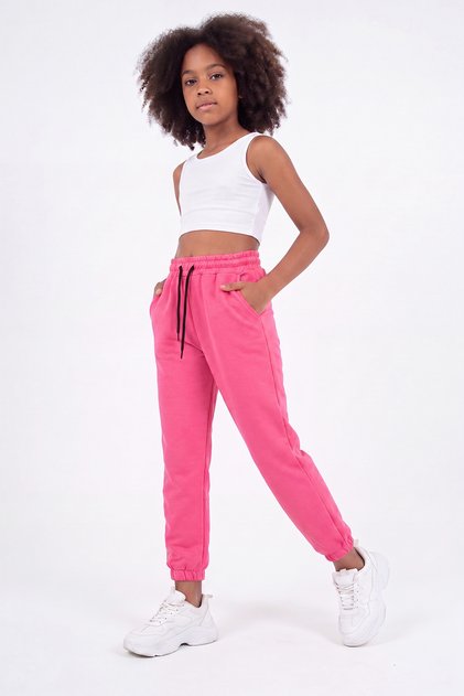 Girls' Double Pocket Elastic Cuffed Straight Jogger Sweatpants
