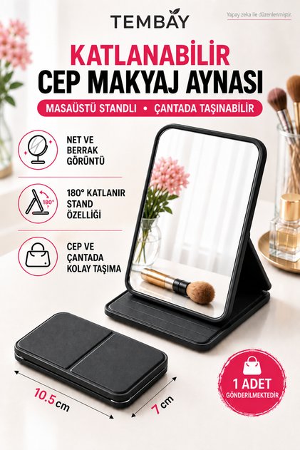 Katlanabilir Makyaj Aynası Masaüstü Standlı Cep ve Çanta Aynası