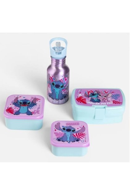 Set de prânz pentru copii Stitch, sticlă de apă și cutii de prânz, fără BPA, liliac/albastru