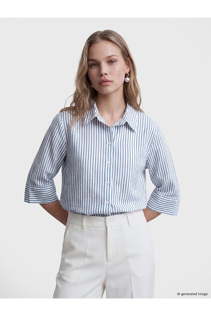 Lcw Vision Blue Striped Oversize Women's Shirt
