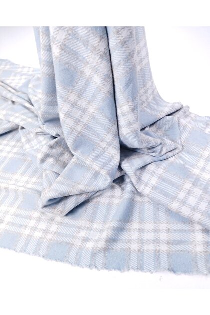 Gray Blue White Plaid Jacquard Interlock Fabric Soft and Stretchy Cardigan & Sweater Fabric Width: 145cm