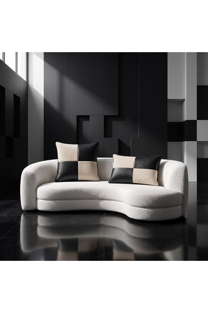 Mosaic Luxury Leather and Fabric Matching Decorative Throw Pillow Modern Stylish Square Design