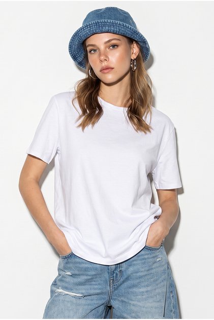 Women's White 100% Cotton Regular Fit Crew Neck Basic T-Shirt 60382624