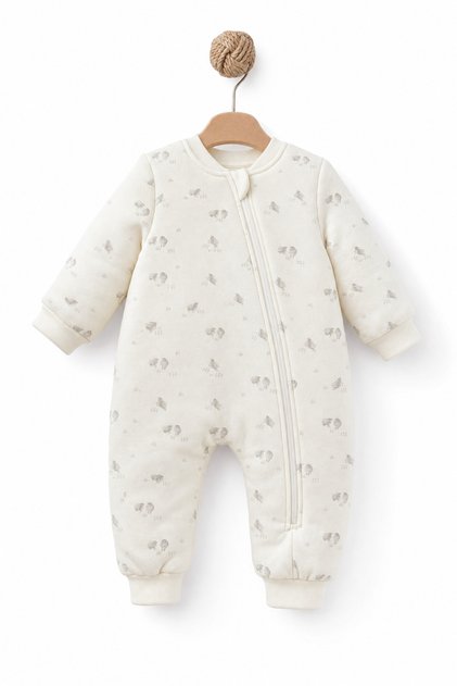 %100 Organik Pamuk Unisex Uyku Tulumu Kuzu Desenli Fermuarlı Bebek Uyku Tulumu