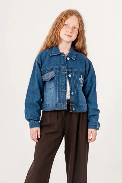 Girl's Star Patch Embroidery Detailed Denim Jacket 1550-2