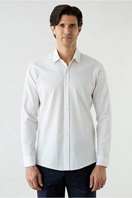 Uzun Kol Slim Fit Desenli %100 Pamuk Gömlek