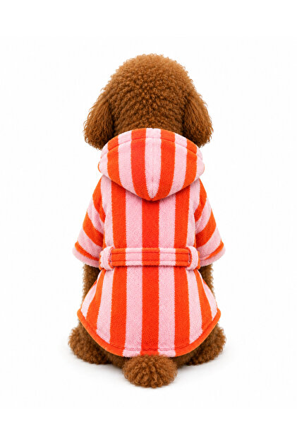 PEMBE TURUNCU BAMBULU HAVLU KÖPEK BORNOZU