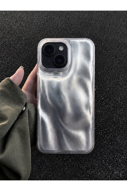 Iphone 13-14-15 Uyumlu Simli Metalik Renk Su Dalgası Efektli, Kamera Korumalı ve Darbe Emici Yapılı Silikon Kılıf