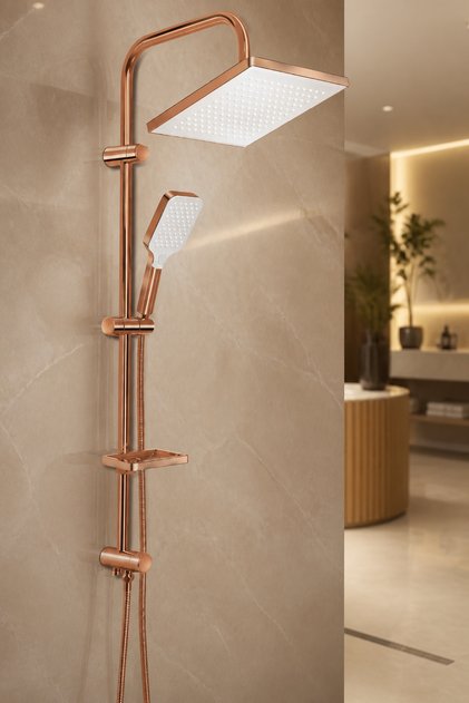 Mat Bakır Kare Duş Sistemi Alt Banyo Bataryası Dahil Komple Bakır Bronz Duş Seti Fırçalanmış Mat Bakır