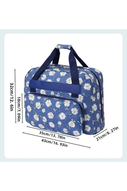 Sewing Machine Carrying Bag with Blue Daisy Pattern – with Trolley Pocket