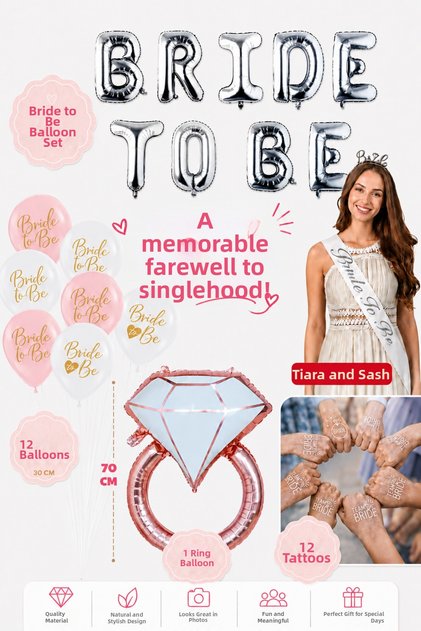 Bride to Be Foil Balloon Set Silver Bachelorette Party Set Ring Foil Balloon Crown Sash Tattoo Bride Party Room Decoration Set