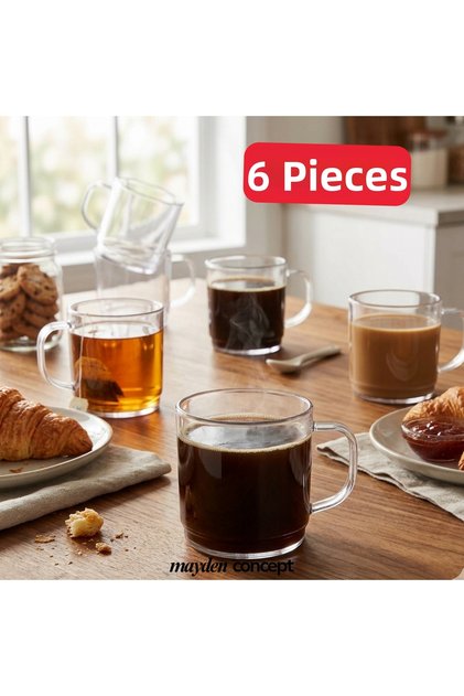 6 Pieces 250 ml Transparent Unbreakable Polycarbonate Plastic Tea & Coffee Cups - Tea and Coffee Cups - Set of 6