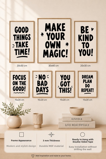 7-Piece Frame-Looking Modern Painting Set | Retro & Pop Art | Motivational Written | Living Room, Office, Kitchen and Study Room Wall Decoration