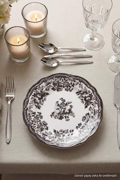 4-Piece Vintage Floral Patterned Porcelain Cake Set Black Tphaw26Tbk00067