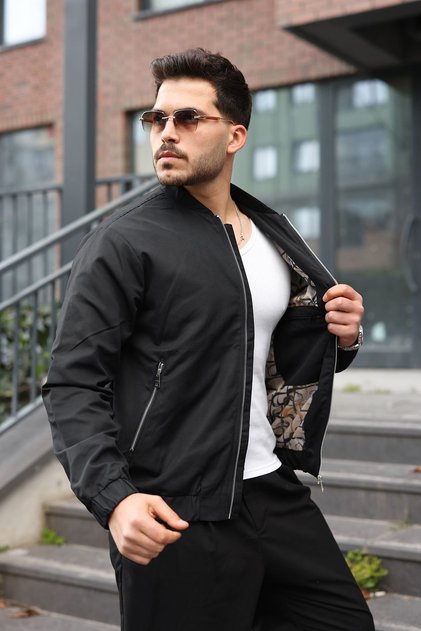 Men's Regular Fit Technical Fabric Seasonal Black Pilot Coat
