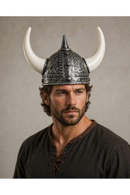 Miğfer Viking Şapkası 3 Boynuzlu Gümüş