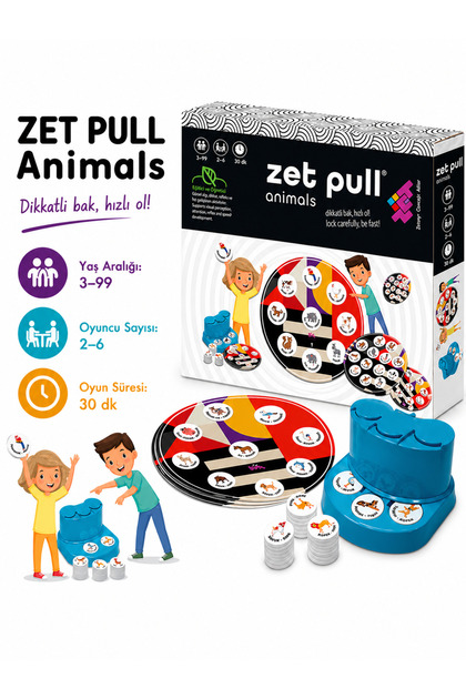 TÜZDER Zet Pull Animals Zeka ve Işitsel Algı Oyunu 3+ Yaş 8 Oyuncu