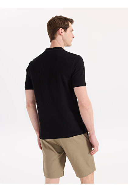 Fabrika Siyah Erkek Slim Fit Jakarlı Polo T-Shirt F6SM-TST 2068