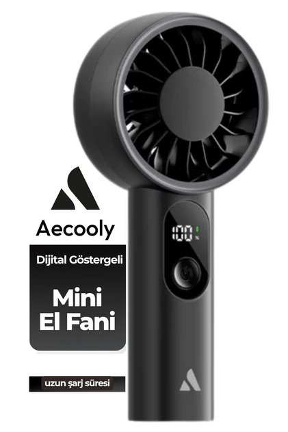 PE01 El Fanı Dijital LED Göstergeli 5 Kademeli Portatif Soğutucu Siyah