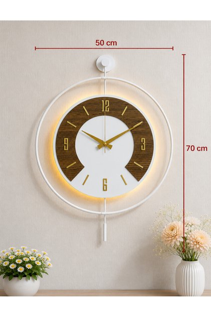 50x70 cm Metal Ahşap Ve Işığın Muhteşem Uyumu Duvar Saati dekoratif