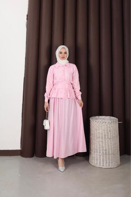 Embroidery Detailed Skirted Shirt Set