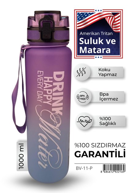 Bv-11 Water Bottle 1L - Bpa-Free Tritan Motivational Water Bottle - School - Sports - Camping - Pro Water Bottle