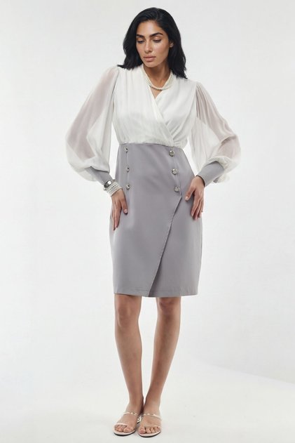 Msn Button Detailed V-Neck Midi Dress