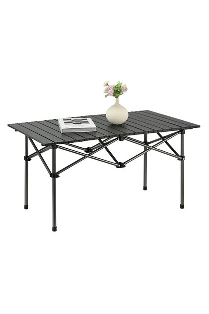 Folding Picnic Table - Black - Portable Roll-Up Side Table with Snap-Together Design