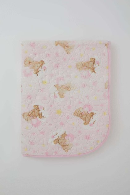 Breeze Golden Newborn Baby Blanket Emboss Embossed Teddy Bear Patterned Pink