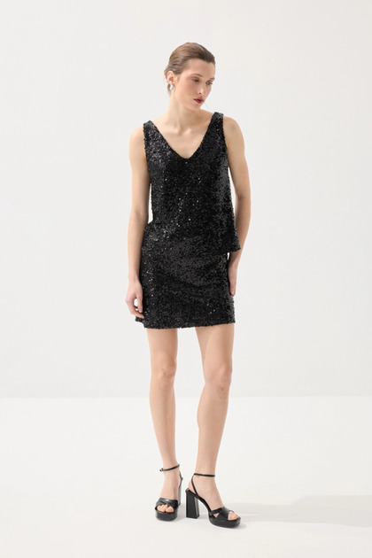 Sequin Sequin Premium Evening Dress Mini Skirt - Black