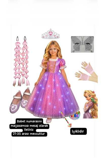 Light-Up Rapunzel Costume Dress Pink Rapunzel Bubble Hair Crown Gloves Face Stone Purple Ballerina Set Birthday Party
