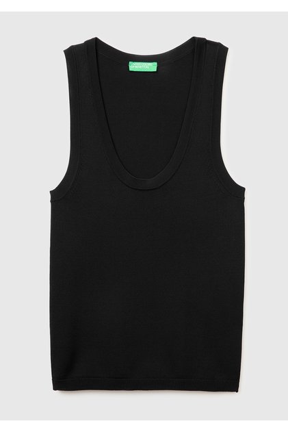 Kadın Siyah Viskoz Karışımlı Slim Fit Geniş Yuvarlak Yaka Atlet