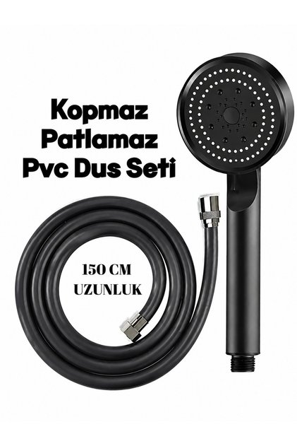 5 Fonksiyonlu Mat Siyah Duş Başlığı Seti, Kocvizyon Mat Siyah Duş Başlığı - Pvc Hortum Duş Seti